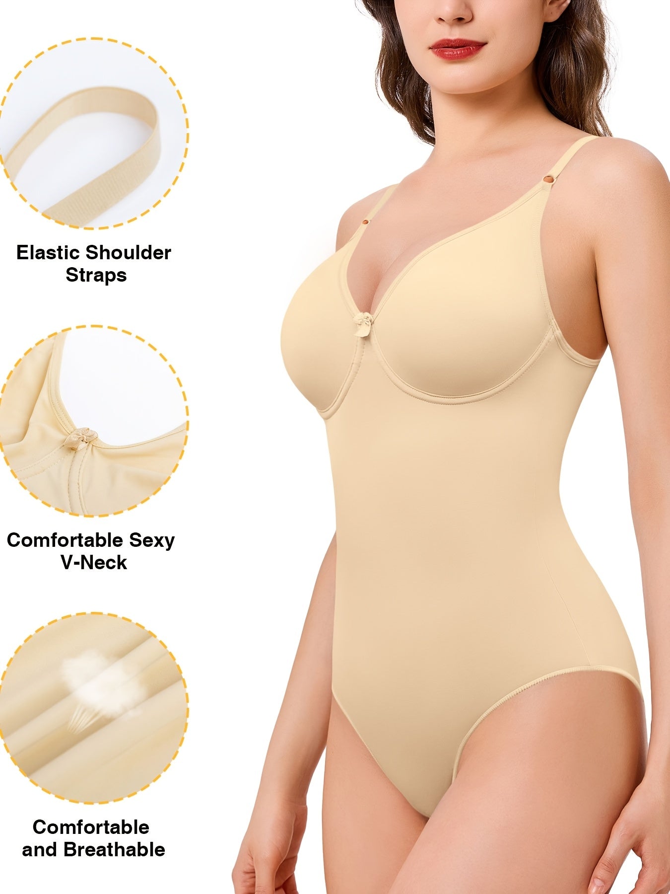 Stretchy soft fabric bodysuit in black, seamless design for smooth coverage.