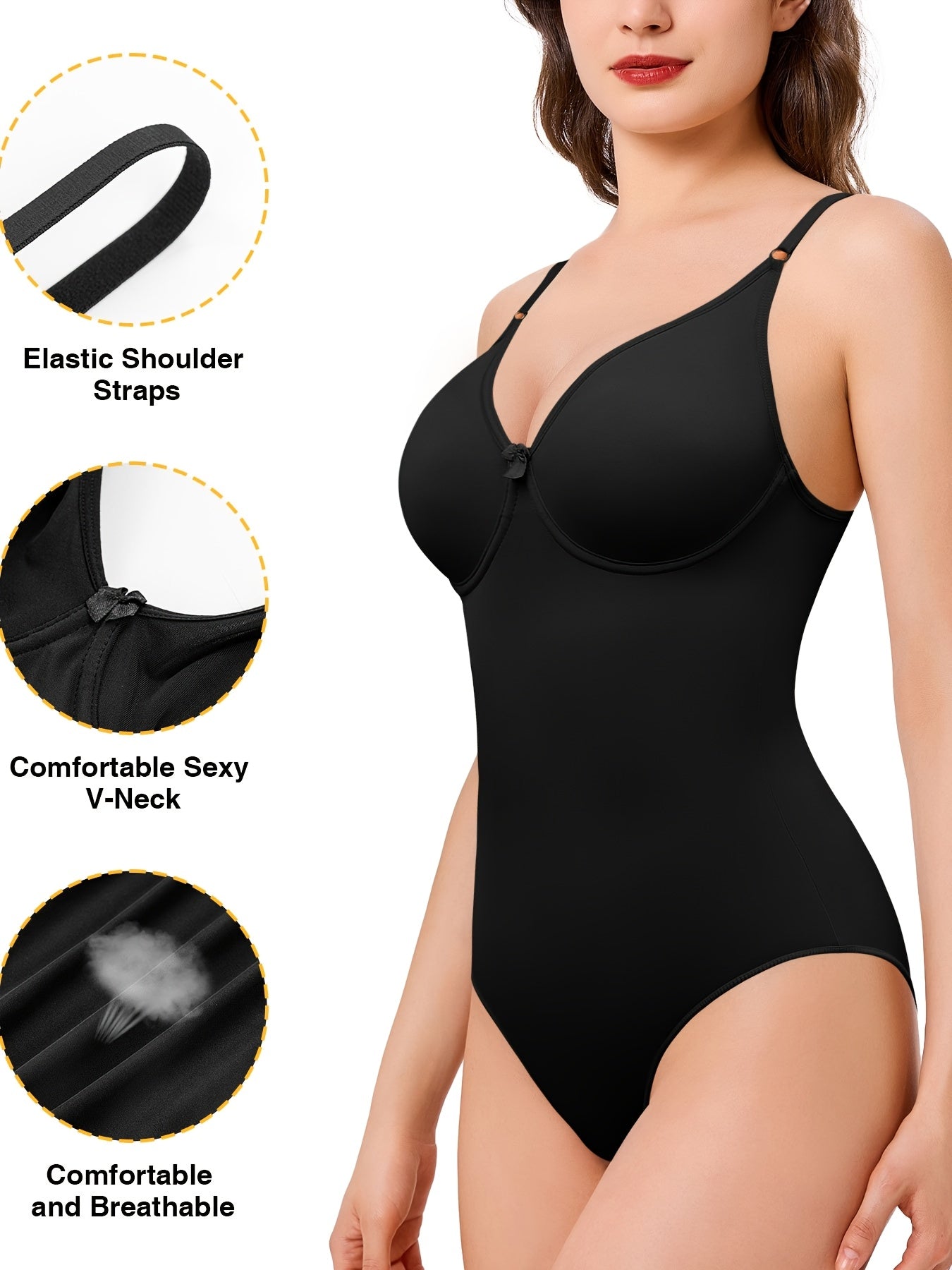 Seamless bodysuit for women with smoothing effect, perfect for daily wear under fitted outfits.