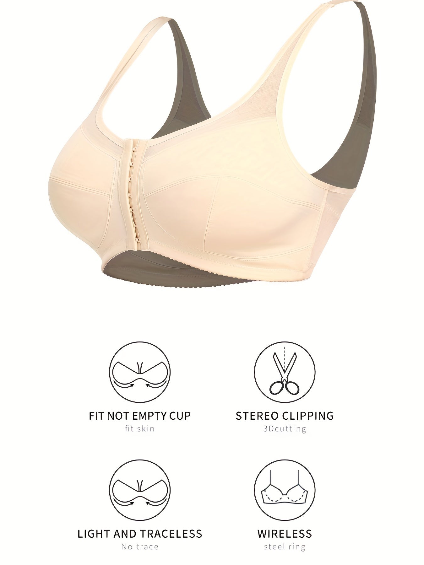 Front fastening sports bra with adjustable straps, ideal for plus size fitness and daily use.
