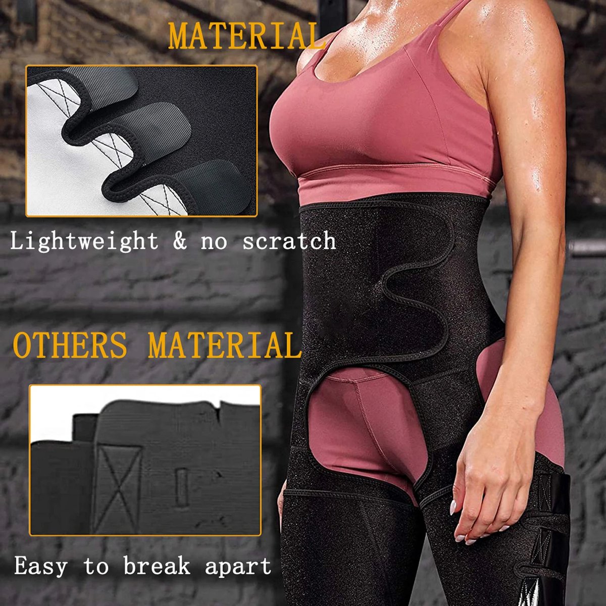 Adjustable thigh trainer and waist trimmer combo perfect for high-intensity workouts and heat therapy.