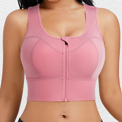 Anti-slip sports bra designed to stay in place during jumping, jogging, and sweating.