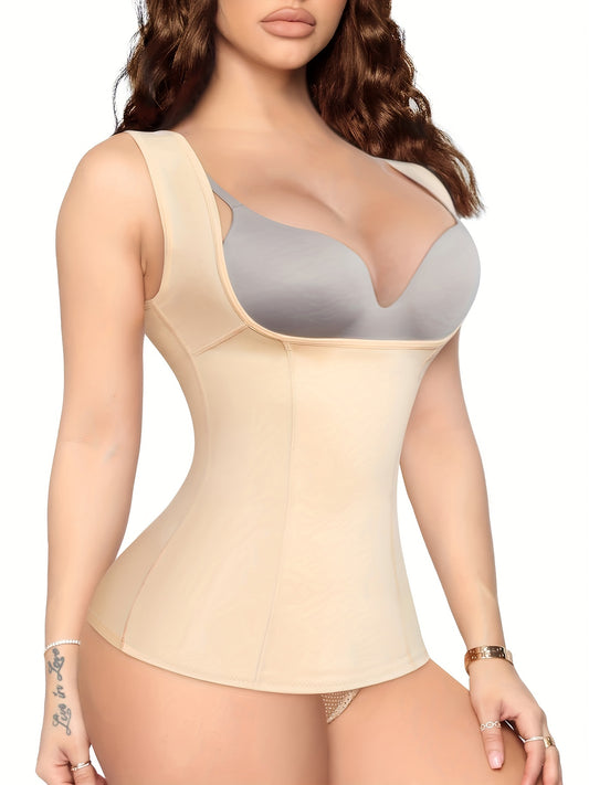 Antuki seamless shaping tank in nude tone designed to smooth waist and tummy discreetly.