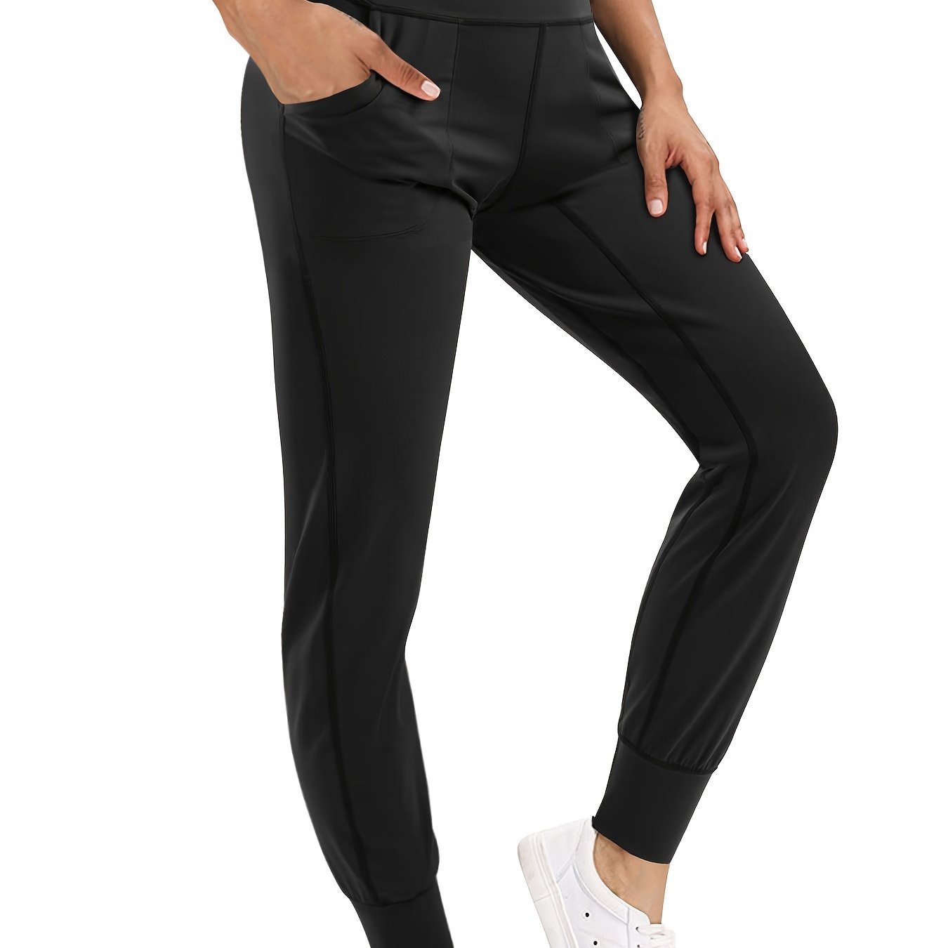 Fitness-ready high waist pants in black designed for active movement and control.