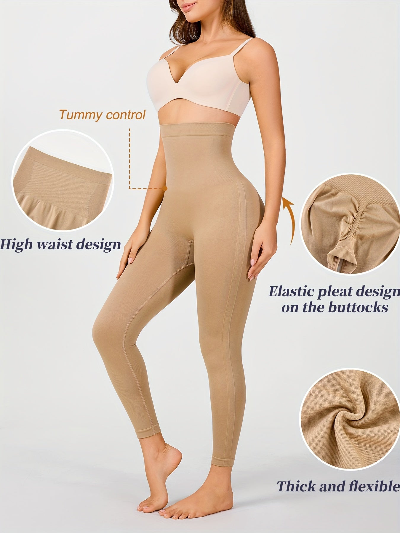Black high-waisted leggings with slim fit design and sculpting effect from waist to ankle.

