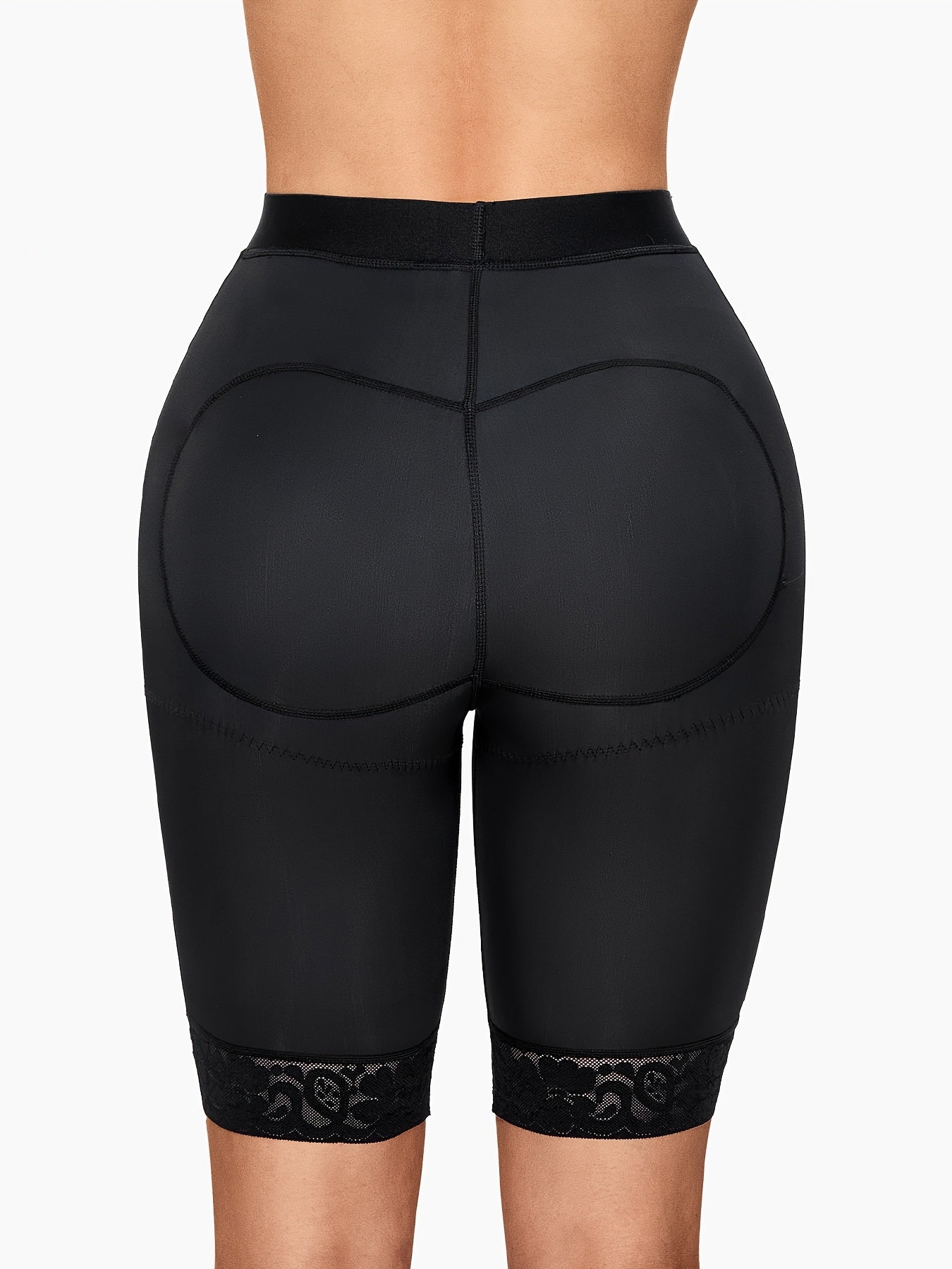 High waist seamless shapewear shorts for women in black with smooth, second-skin fit.
