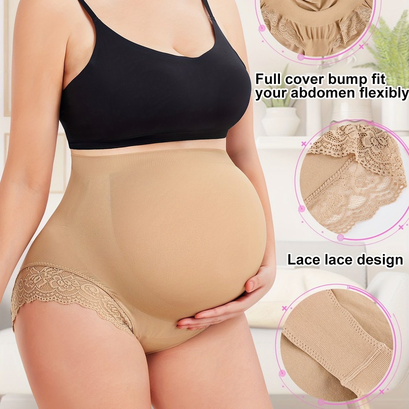 Comfortable lace maternity underwear with soft waistband and no pressure on bump.

