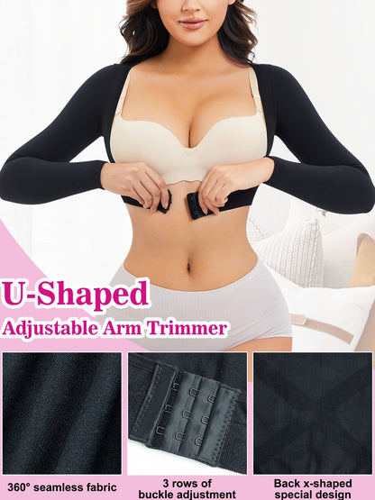 Compression shapewear top for women targeting arms, back, and upper torso with sleek fit.