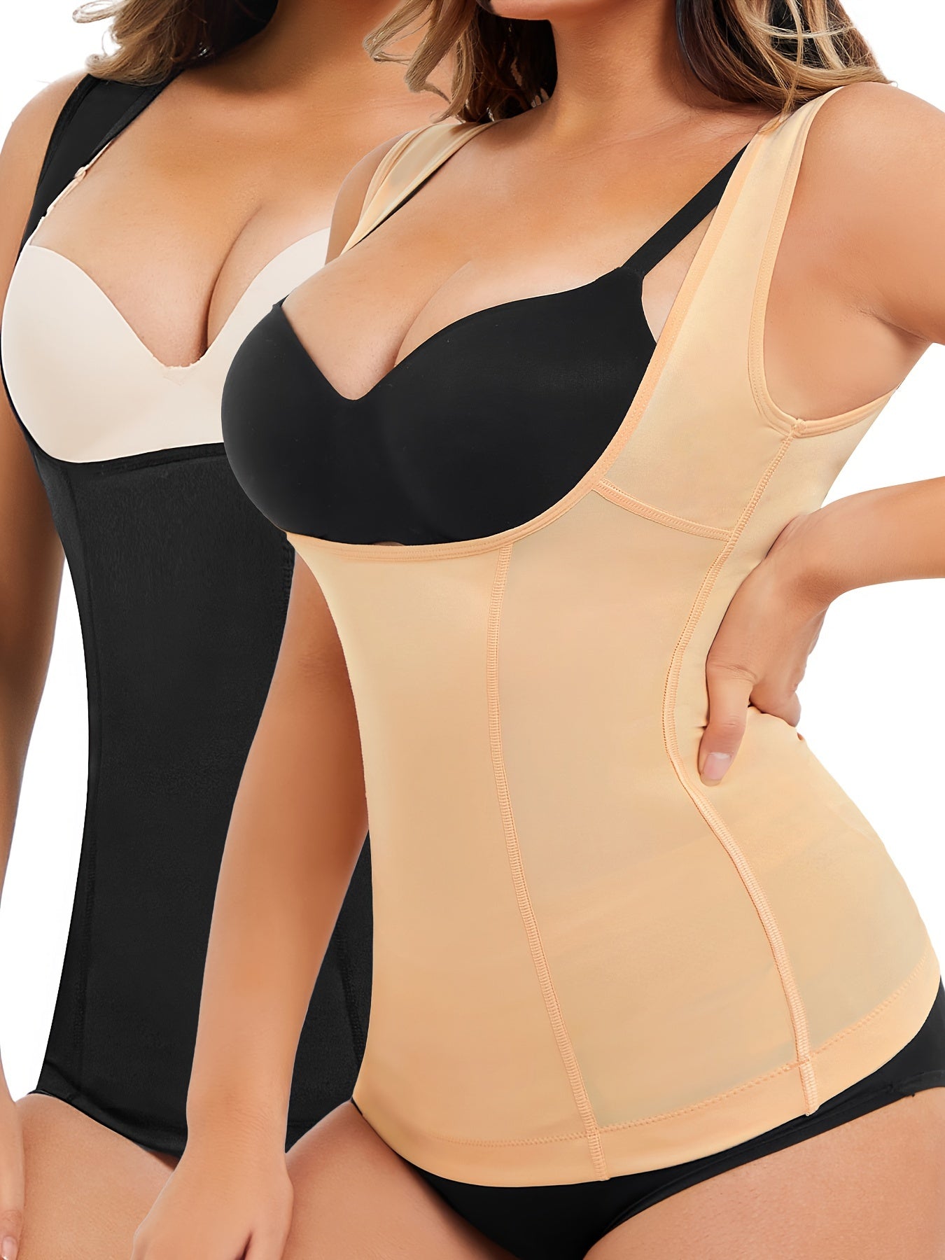 Compression shapewear tank set that hugs curves and lays flat under clothes.