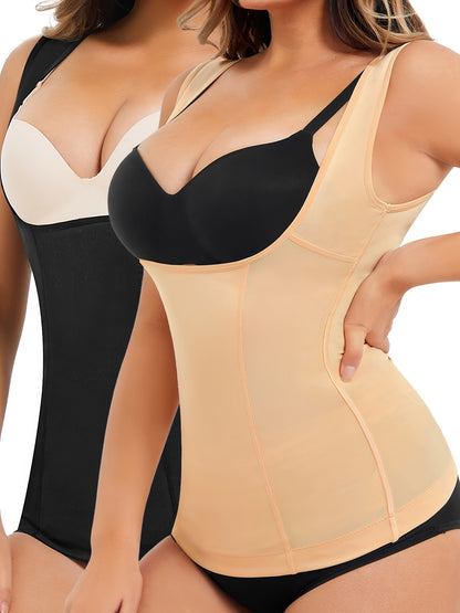 Compression shapewear tank set that hugs curves and lays flat under clothes.
