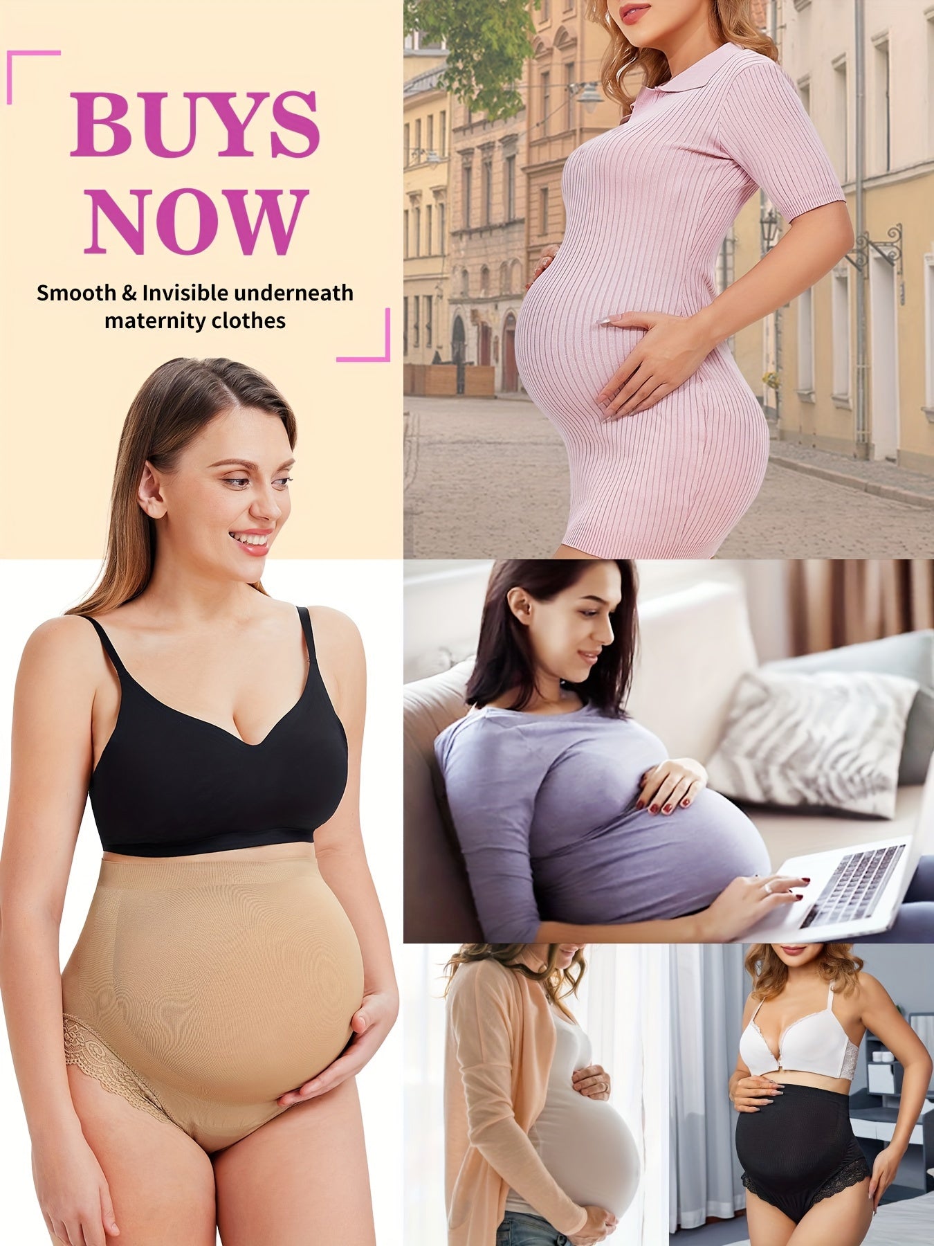 High-rise maternity panty designed to lift and support the belly with elastic comfort fit.

