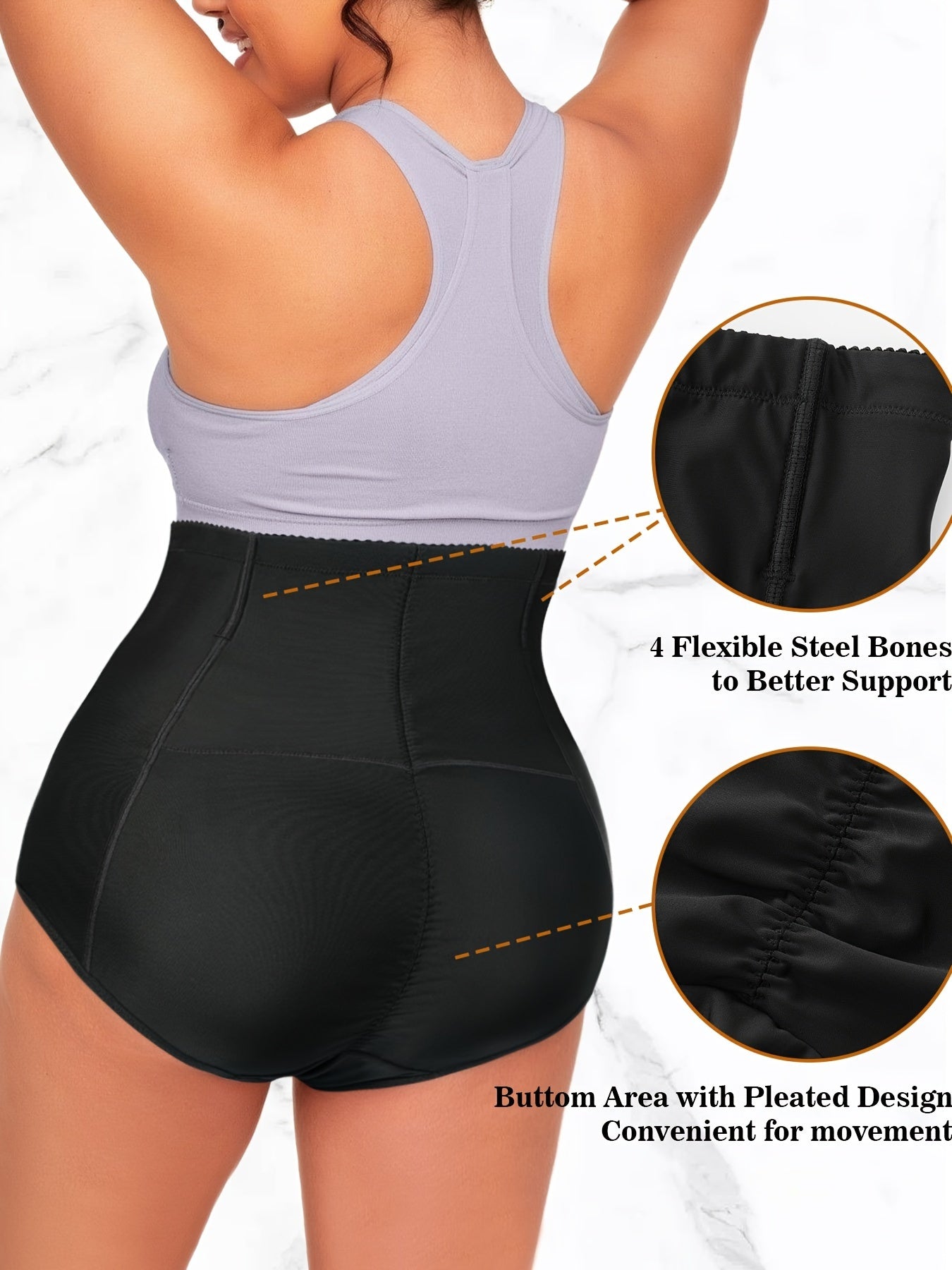 High-rise waist trainer panty with built-in butt lifter and firm tummy control support.
