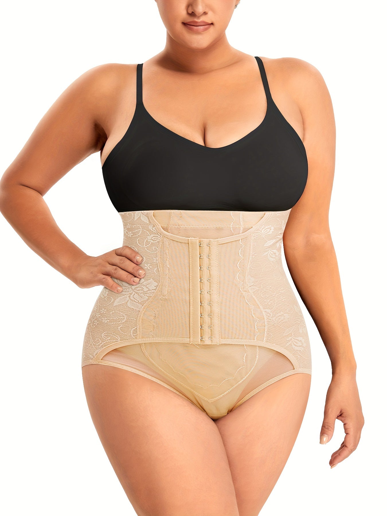 High-waist shapewear with butt lift effect and floral jacquard textures perfect for shaping hips and defining curves.
