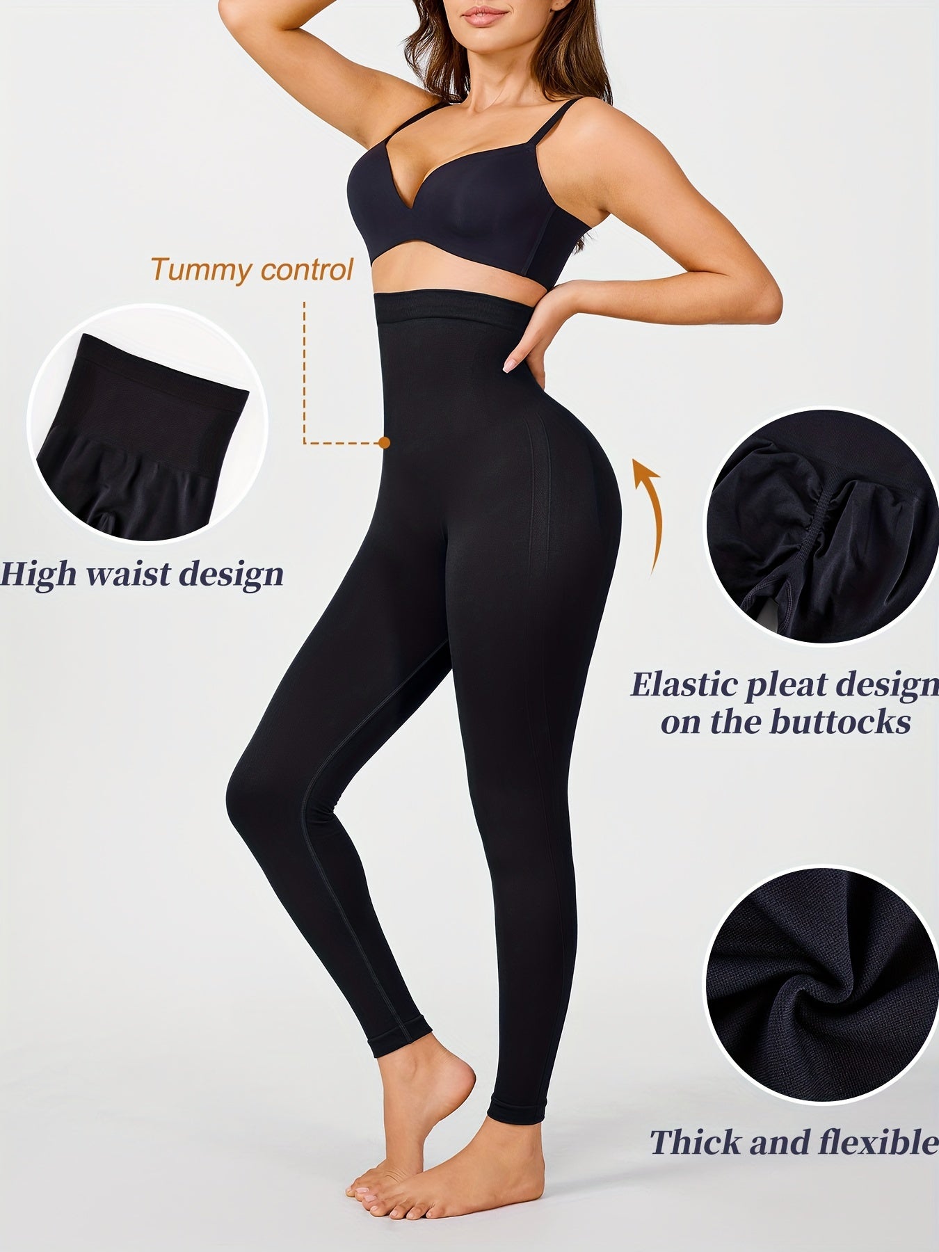 High waist shaping leggings in black for women, providing tummy control and butt lift.

