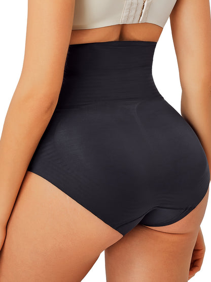 High waist tummy control panty in black with seamless fabric for a smooth and sculpted silhouette.

