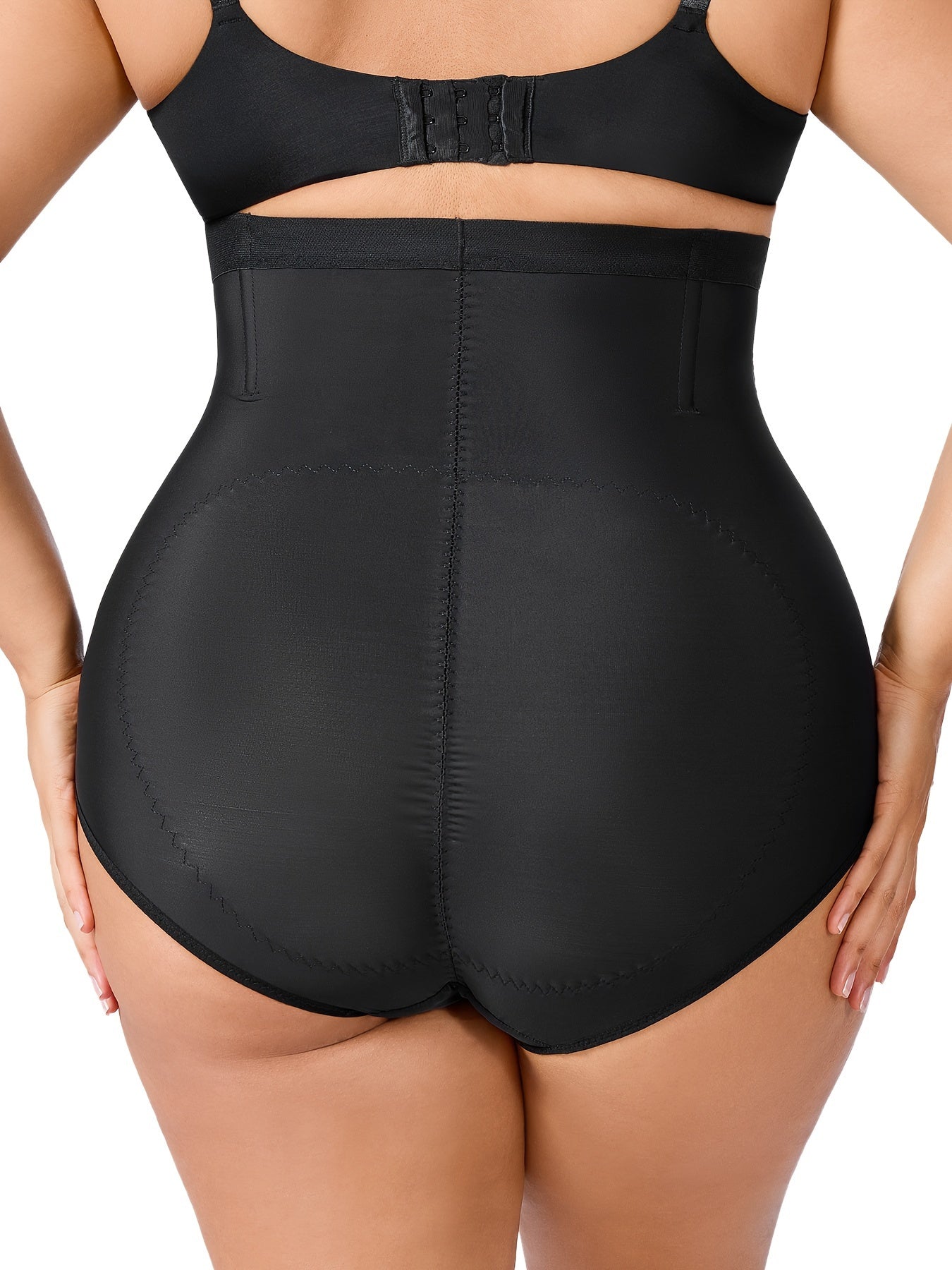 High waist tummy control panty provides strong abdominal shaping and smooth silhouette.