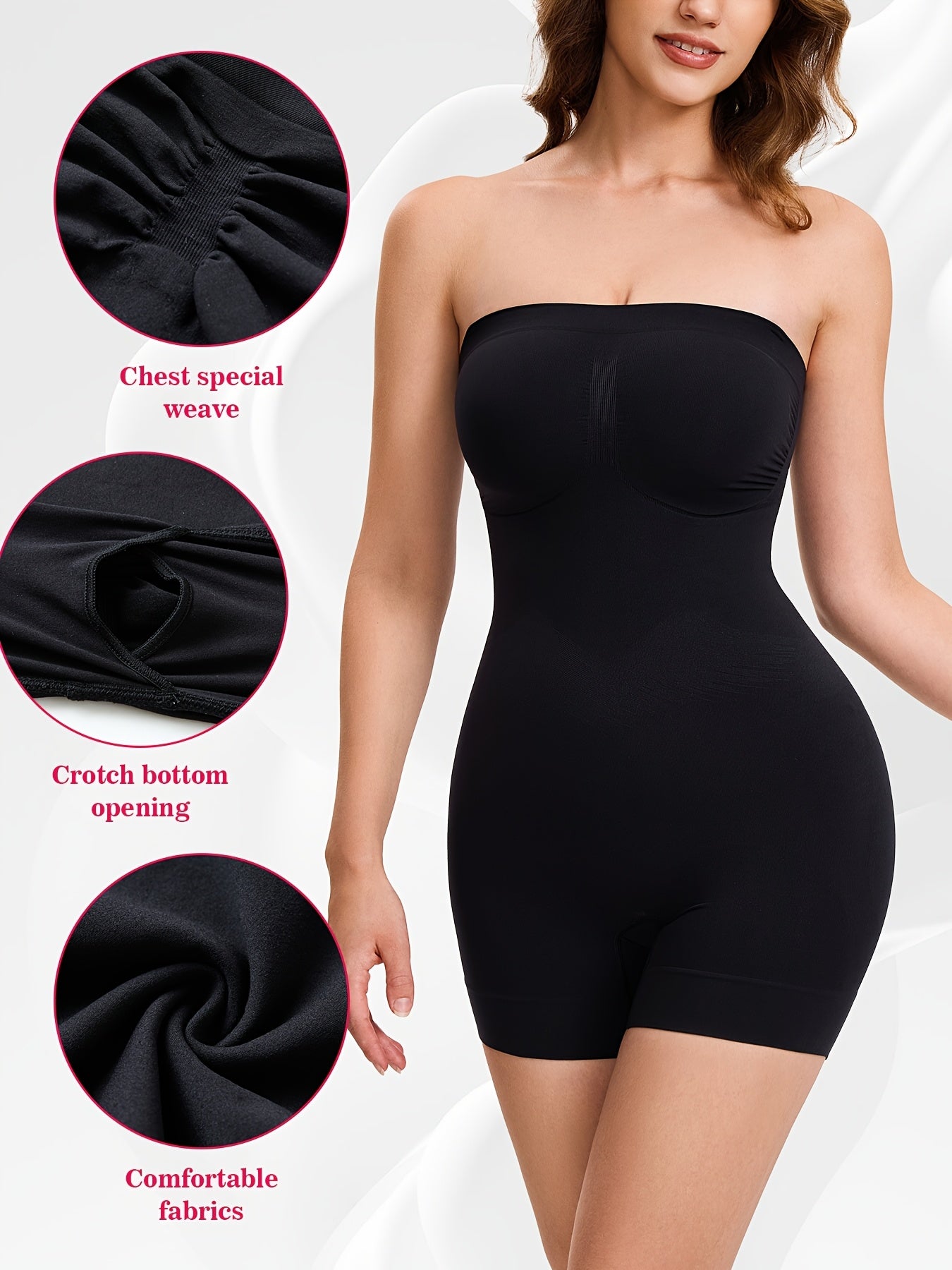 Lightweight body shaper offering bust lift and cinched waistline with seamless coverage.

