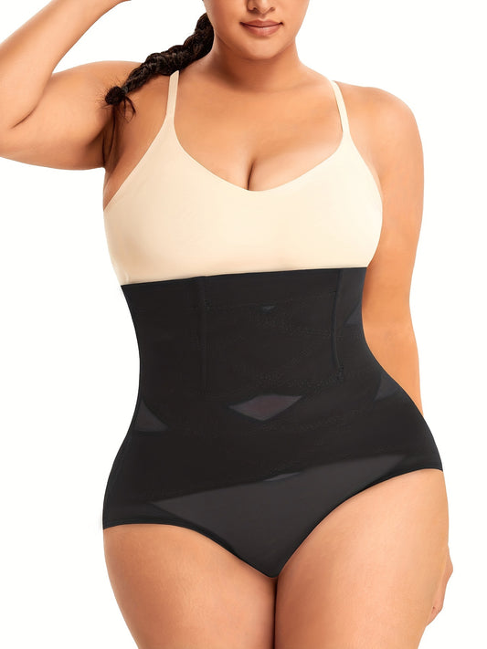 Plus size high waist shapewear panty with mesh design, firm tummy control, and butt lifting effect for all-day support.