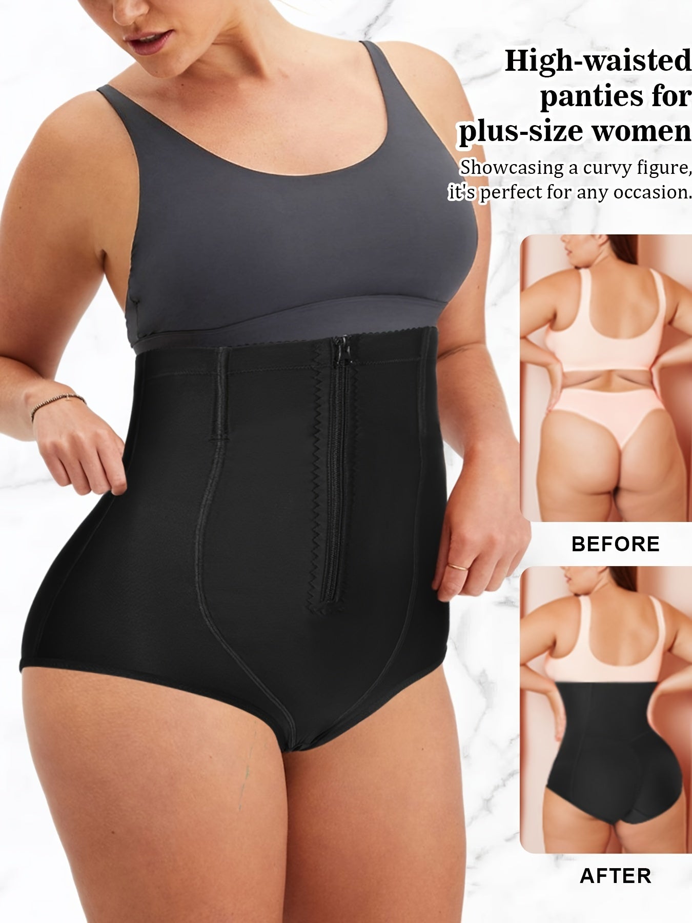 Shapewear panty with 4 flexible steel bones for extra back support and anti-rolling design.