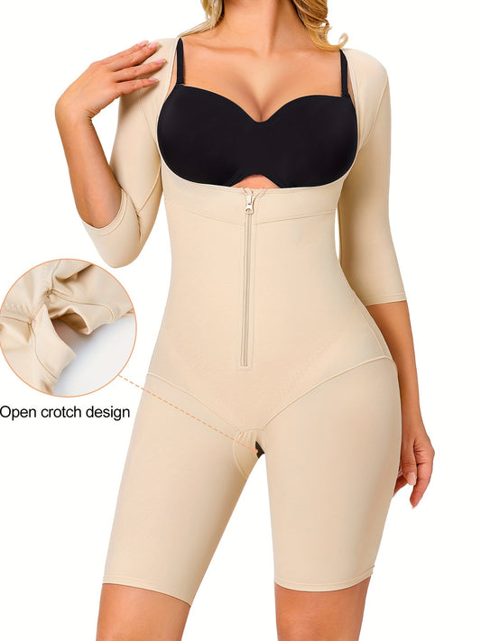 Post-surgery full body shaper offering total compression with sculpting for arms, waist, and thighs.
