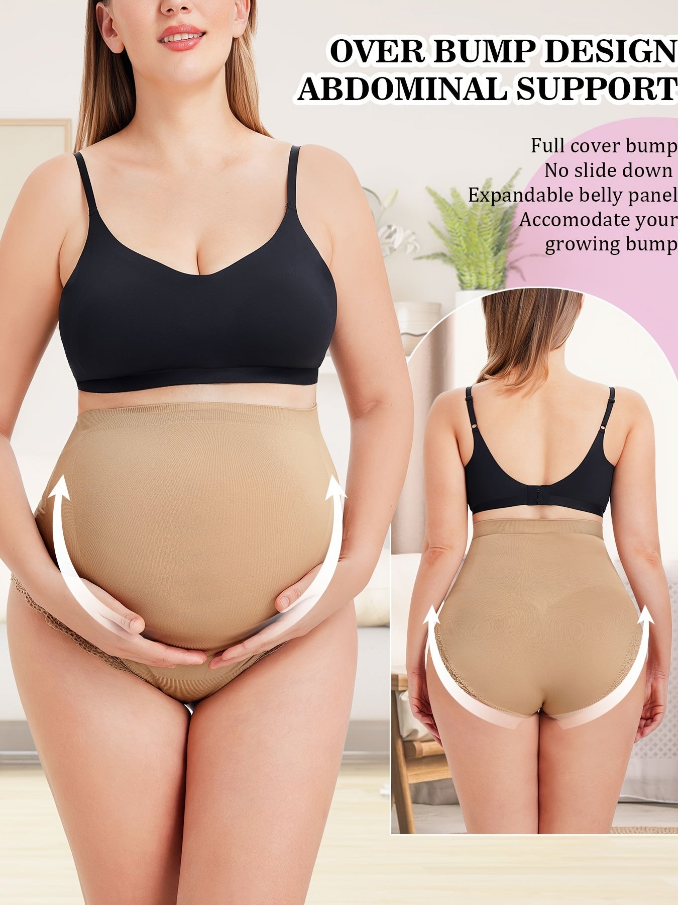 Pregnancy panties with full belly coverage and stretchy waistband that grows with the bump.

