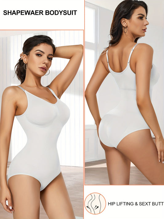 White sculpt and smooth shapewear bodysuit for women, designed to lift hips and slim the waist.


