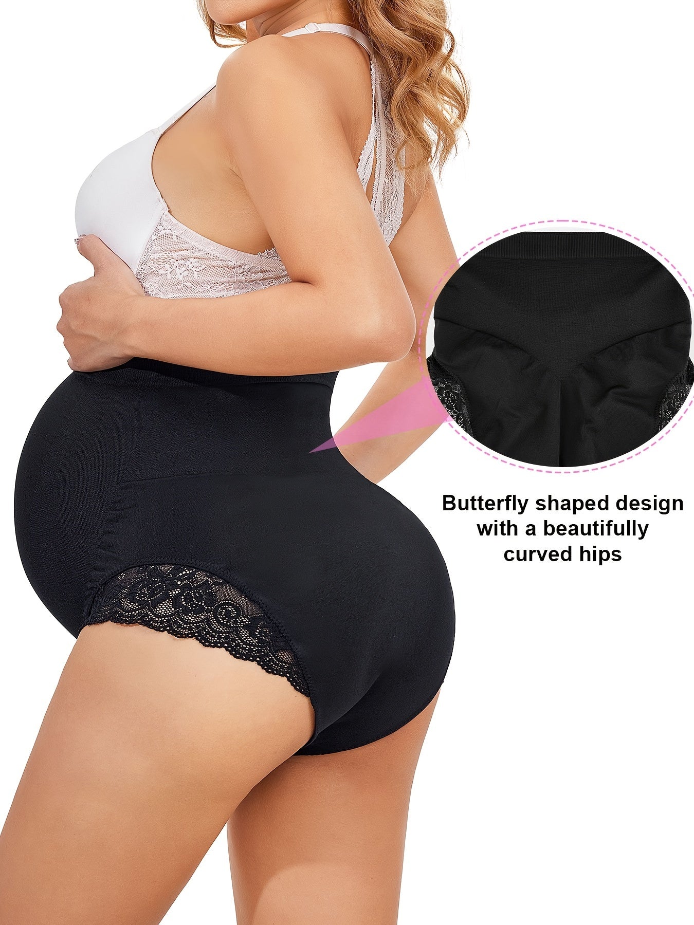 Seamless maternity lace briefs in neutral tone with light compression and airy design.

