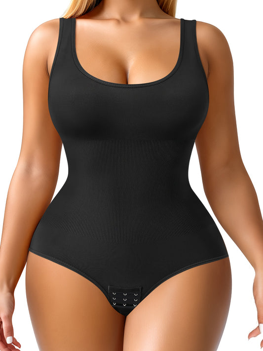  Plus size seamless body shaping bodysuit with full tummy control and sleek compression for a sculpted silhouette.