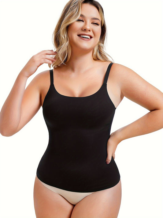 Seamless slimming tank top in black with a body-hugging fit for plus-size comfort and confidence.

