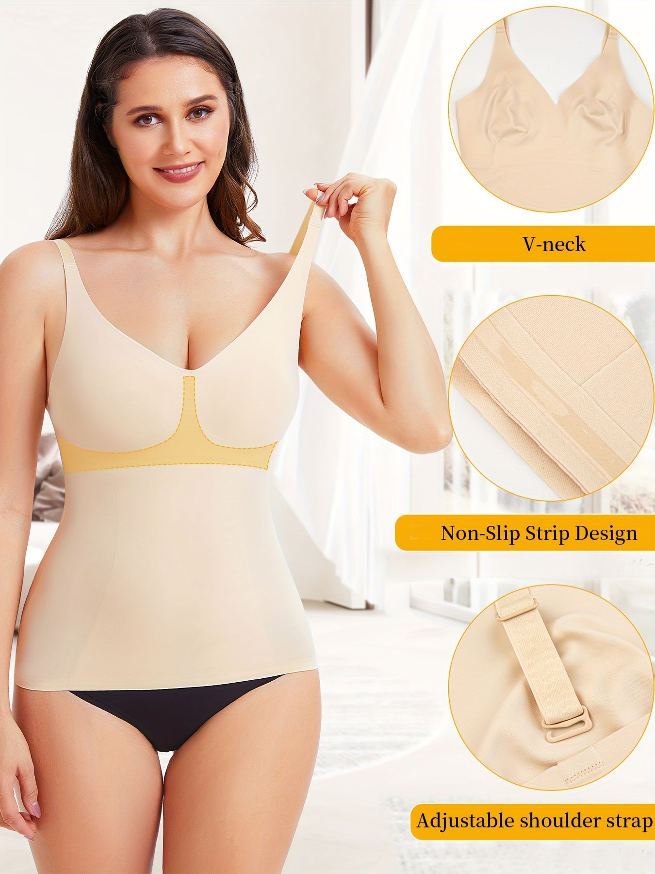 V-neck tank shaper in black and white color options, crafted to feel invisible under clothes.

