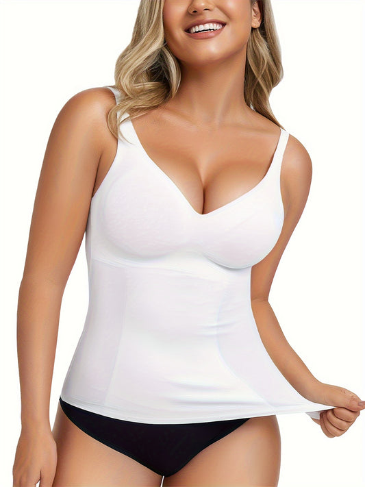 Seamless V-neck camisole tank top with light compression, perfect for shaping under any outfit.

