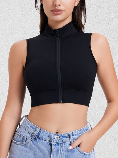 Slim fit sleeveless crop top designed for workouts, yoga, or everyday errands.

