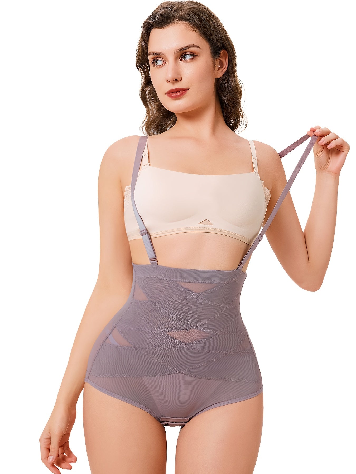 Soft compression mesh panties with shaping panels for hips, belly and waist.

