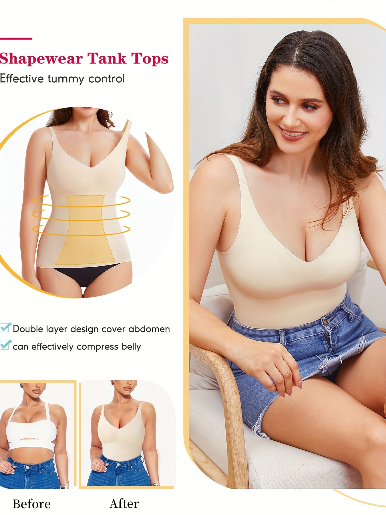 Wireless stretchy shaping camisole with smoothing fit and flexible feel for all-day ease.

