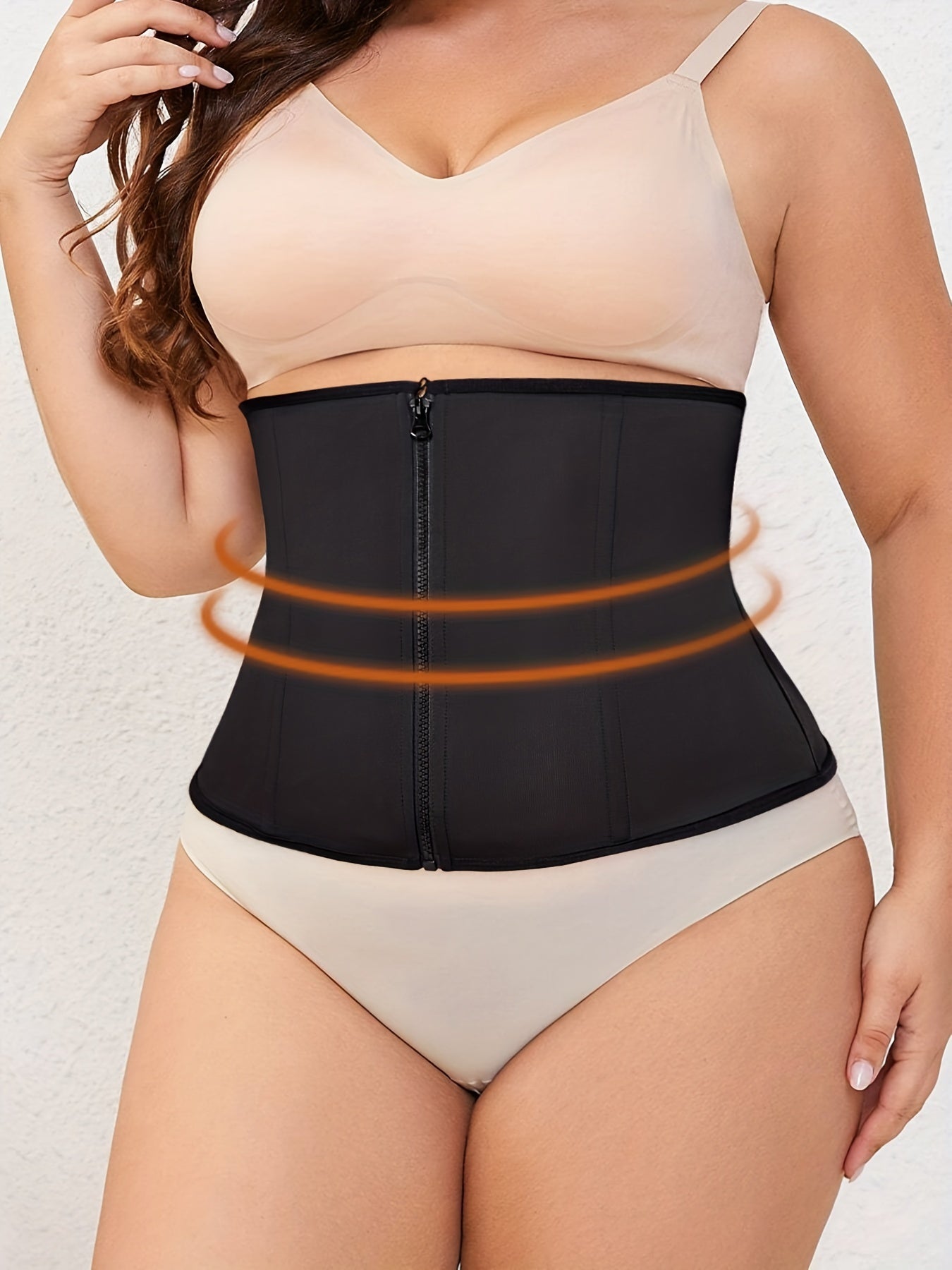 Tummy control shapewear featuring double closure – inner hooks and outer zipper for firm shaping.