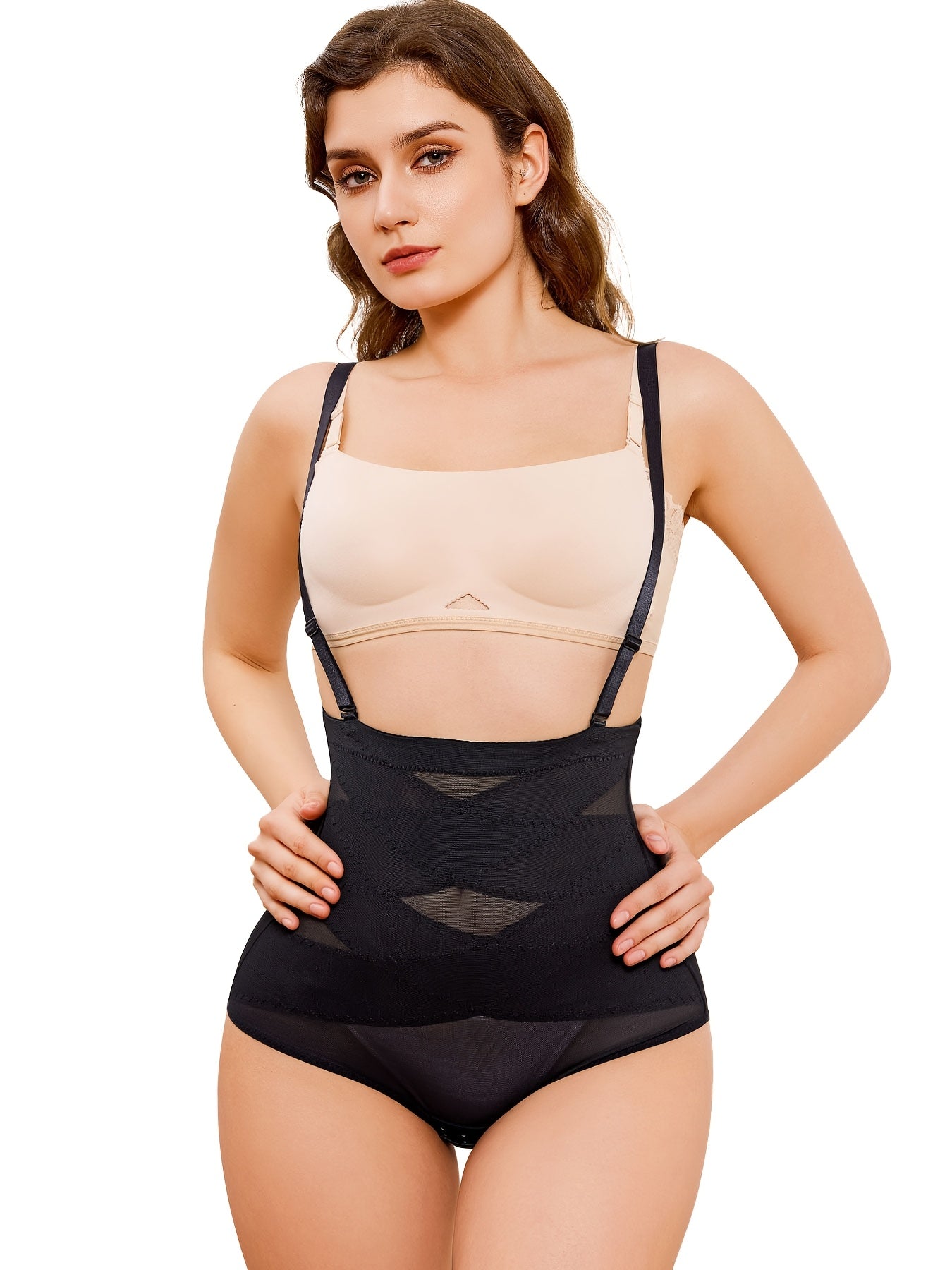 Breathable shaping underwear with high waist design and light compression zones.

