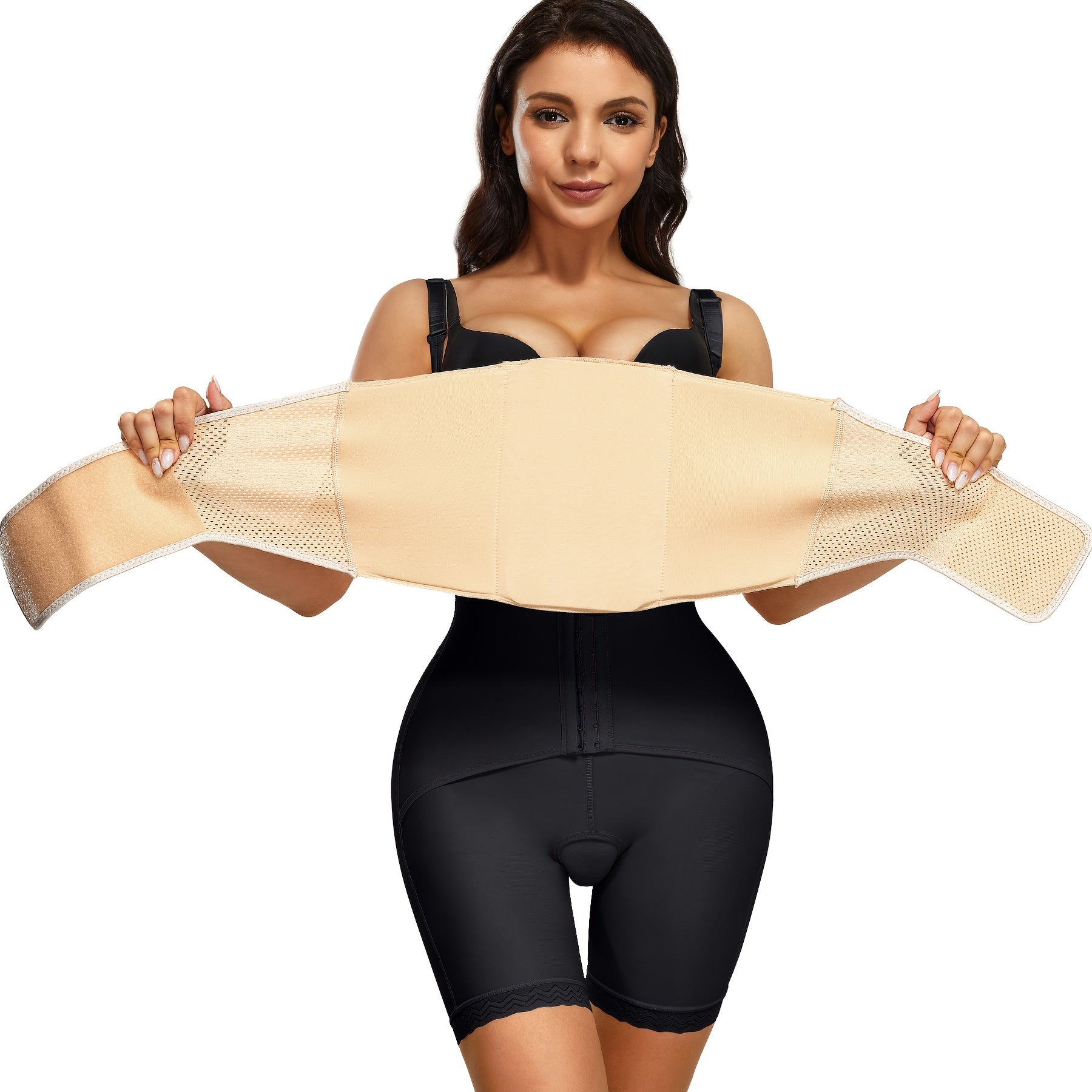 Black waist slimming belt with abdominal control and breathable material for daily comfort.

