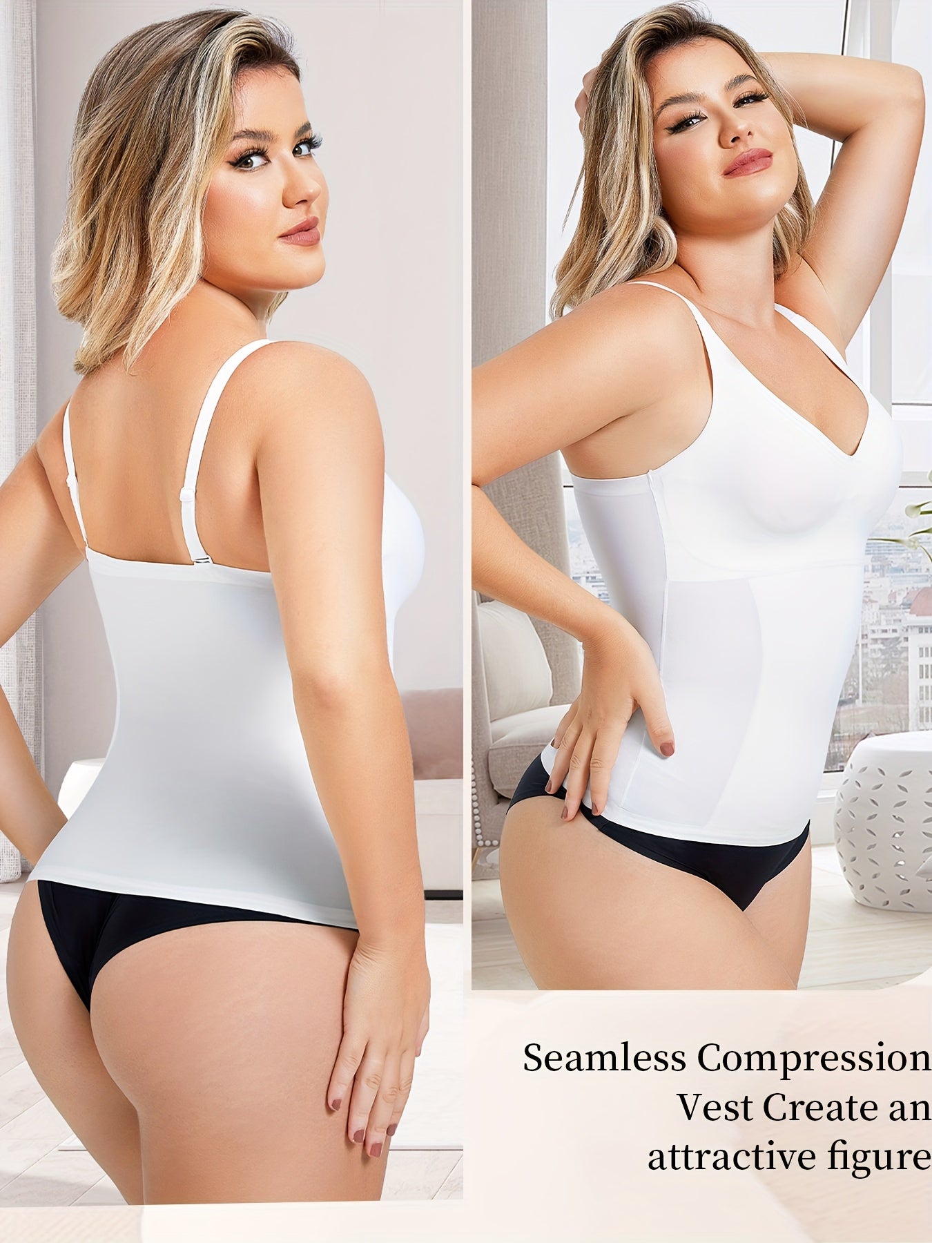 White compression camisole with V-neckline designed for women who seek shaping with softness.

