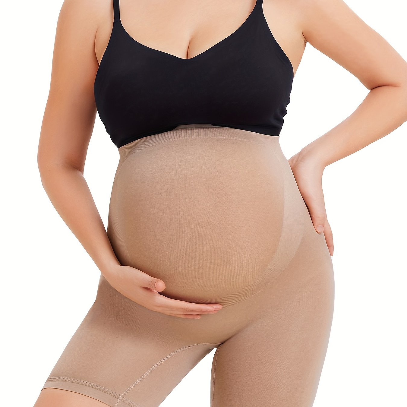 Wireless maternity shorts with no-dig waistband to prevent pressure on belly area.

